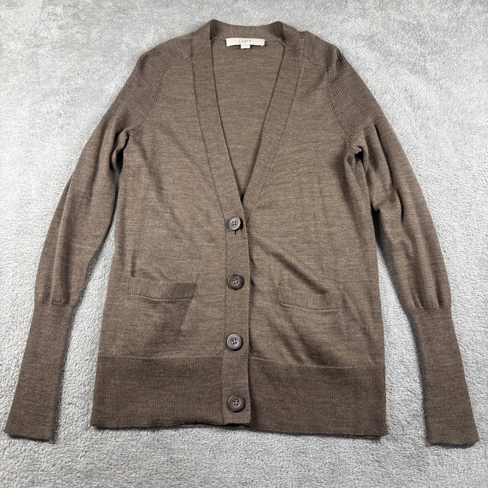 LOFT Women's Brown Button Up‎ Cardigan Sweater Spring Size Small S